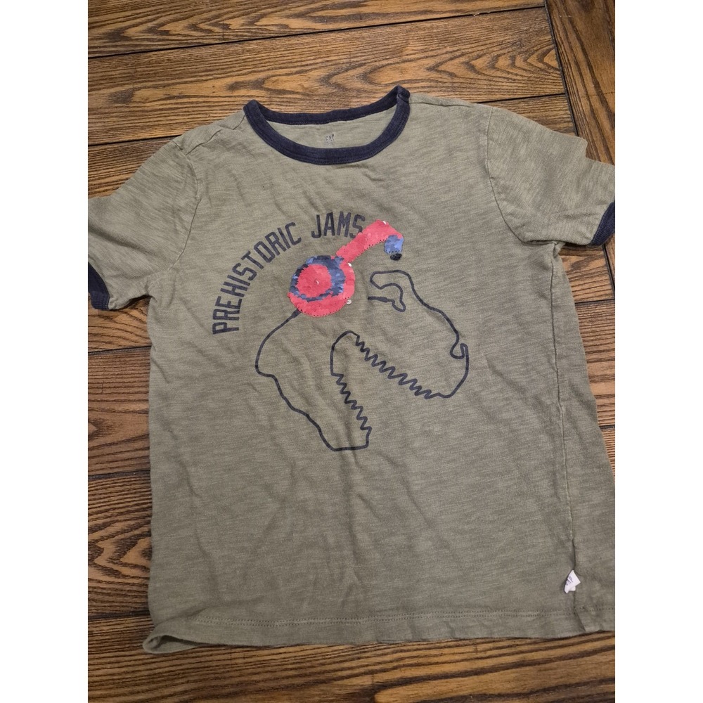 Boys Gap Short Sleeve T-Shirt Top Dinosaur‎ Flippy Sequins Size L 10/11 EUC